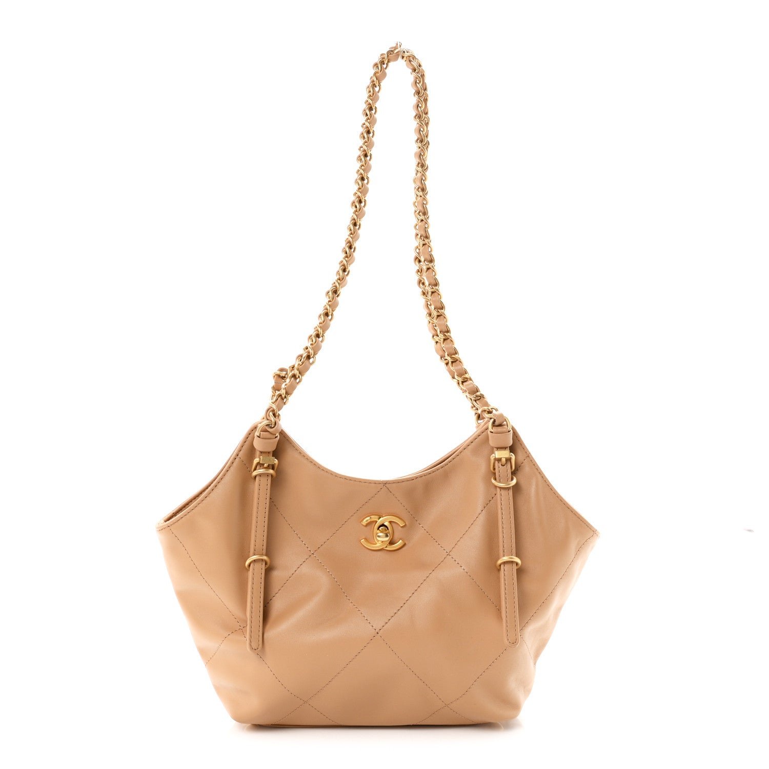 Chanel Calfskin Quilted Small Shopping Bag Beige