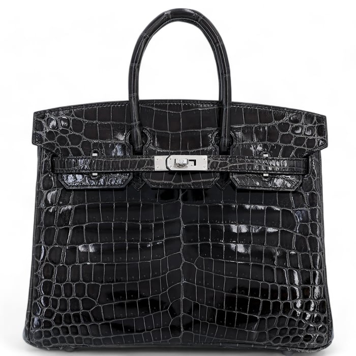 Hermes Excellent ( Rank SA ) HERMÈS Birkin 25 Graphite (88) Niloticus Crocodile Palladium hardware D (2019)