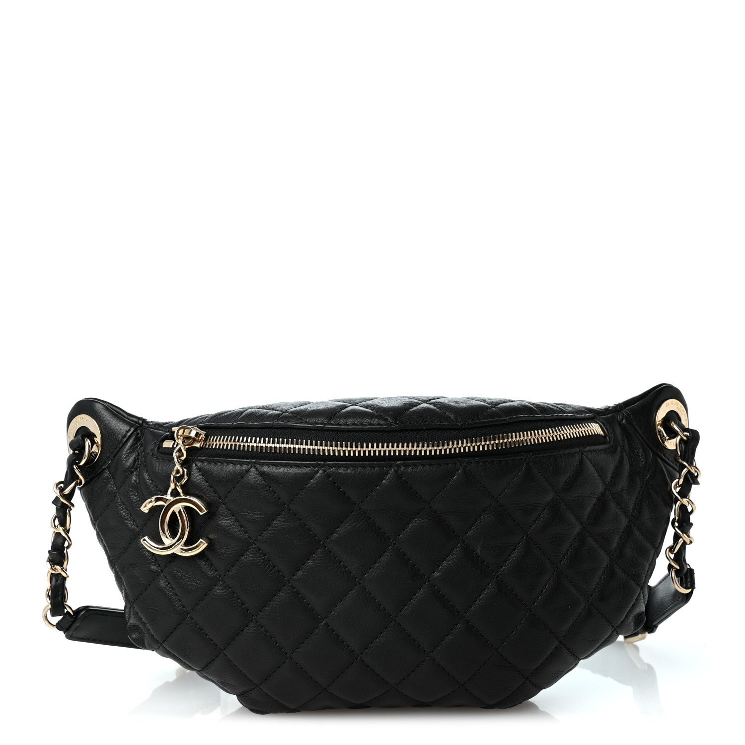 Chanel Calfskin Quilted Banane Waist Bag Fanny Pack Black