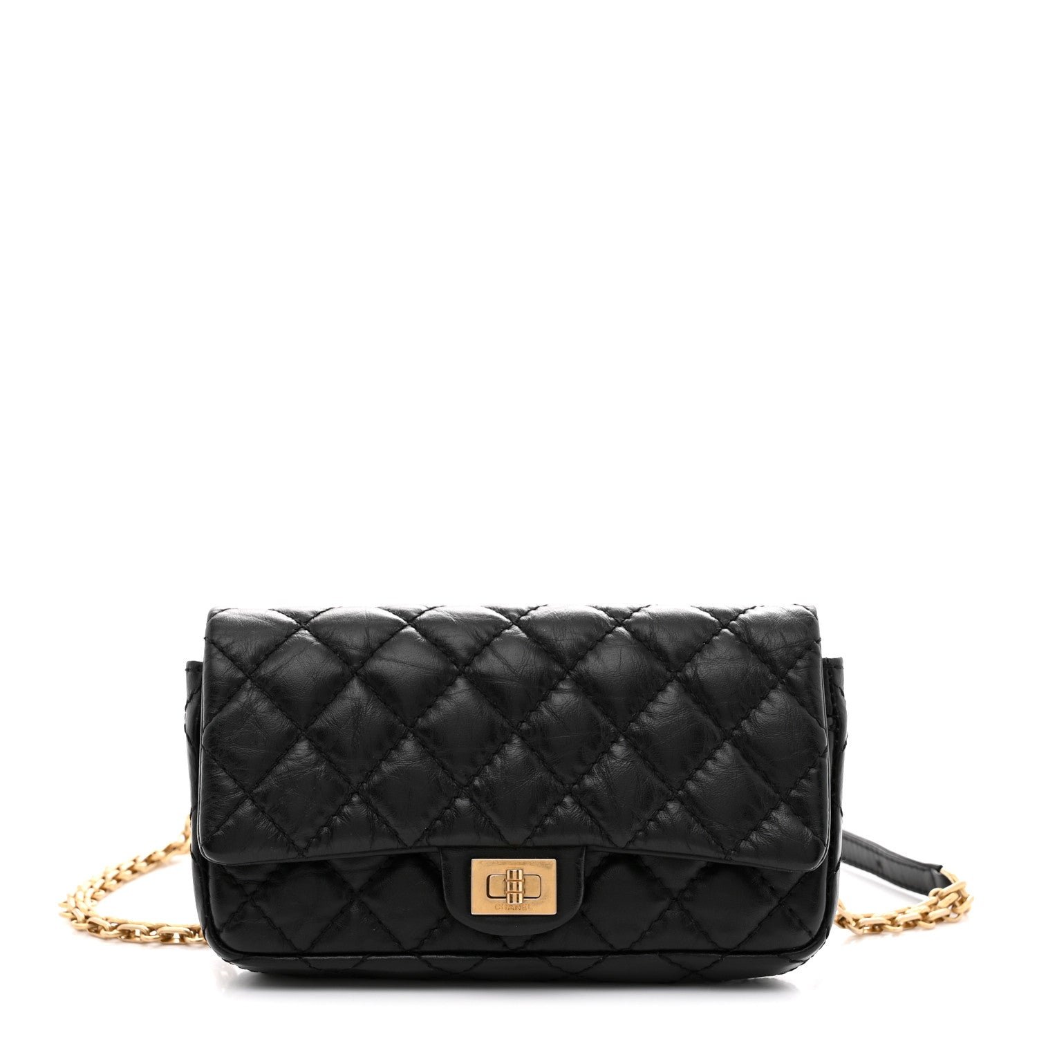 Chanel Aged Calfskin Quilted 2.55 Reissue Chain Waist Bag Black