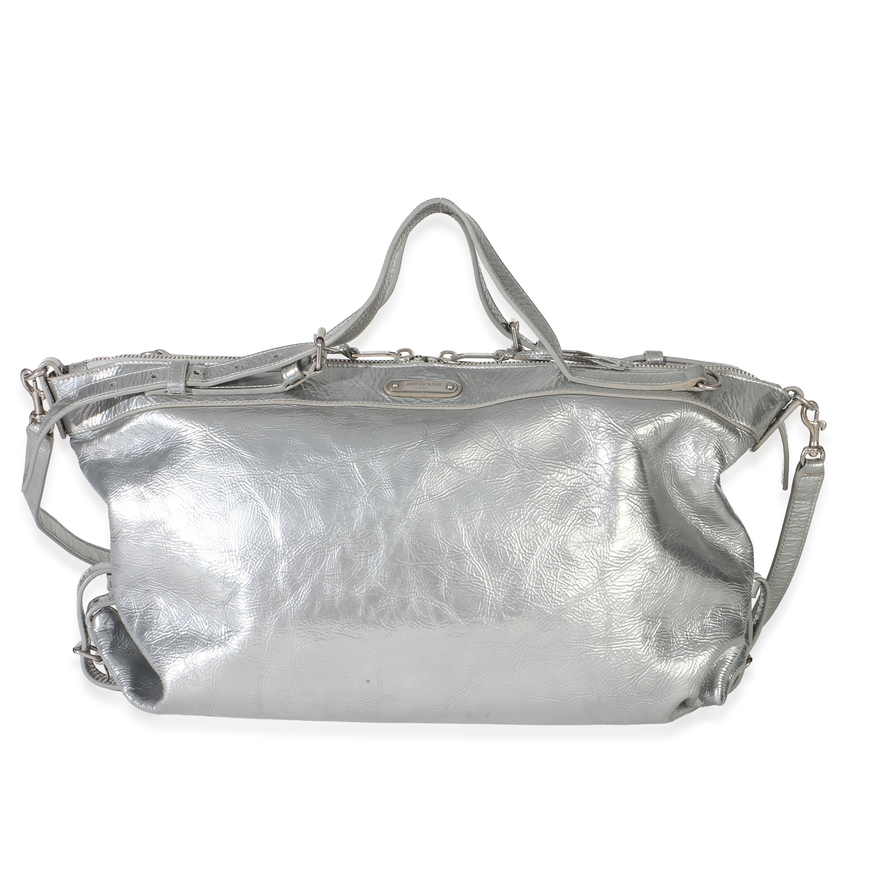 Saint Laurent Silver Metallic Crinkled Calfskin Medium ID Shoulder Bag