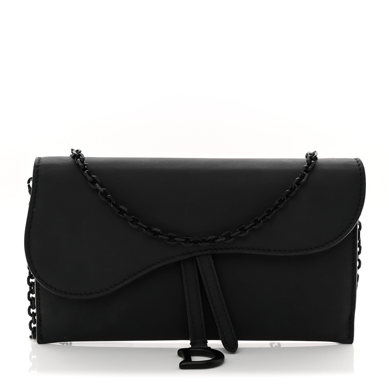Christian Dior Ultra Matte Calfskin Saddle Chain Wallet Pouch Black