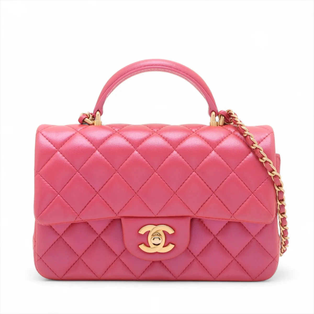 Chanel Matelasse Lambskin 2 Way Shoulder Bag Aurora Pink Gold Metal Fittings 31s