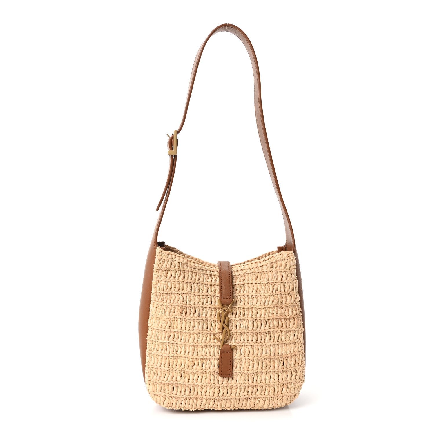 Saint Laurent Raffia Calfskin Le 5 A 7 Baby Hobo Natural Brick