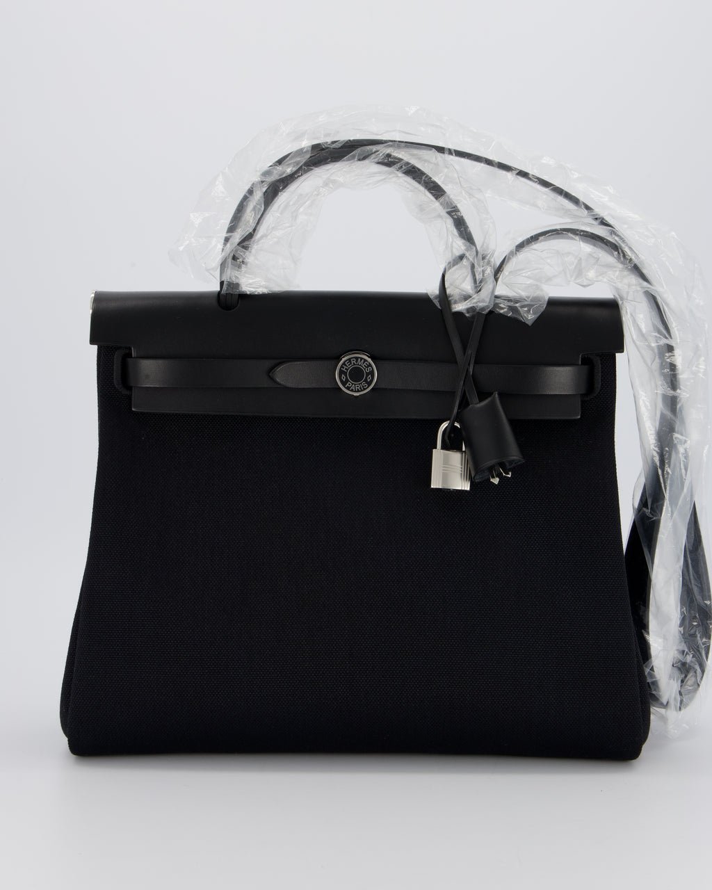 Hermes *HOT & RARE* Hermès Herbag 31 Laque Zip Bag in Noir Toile Militaire Canvas, Noir Vache Hunter Leather with Palladium & Noir Hardware