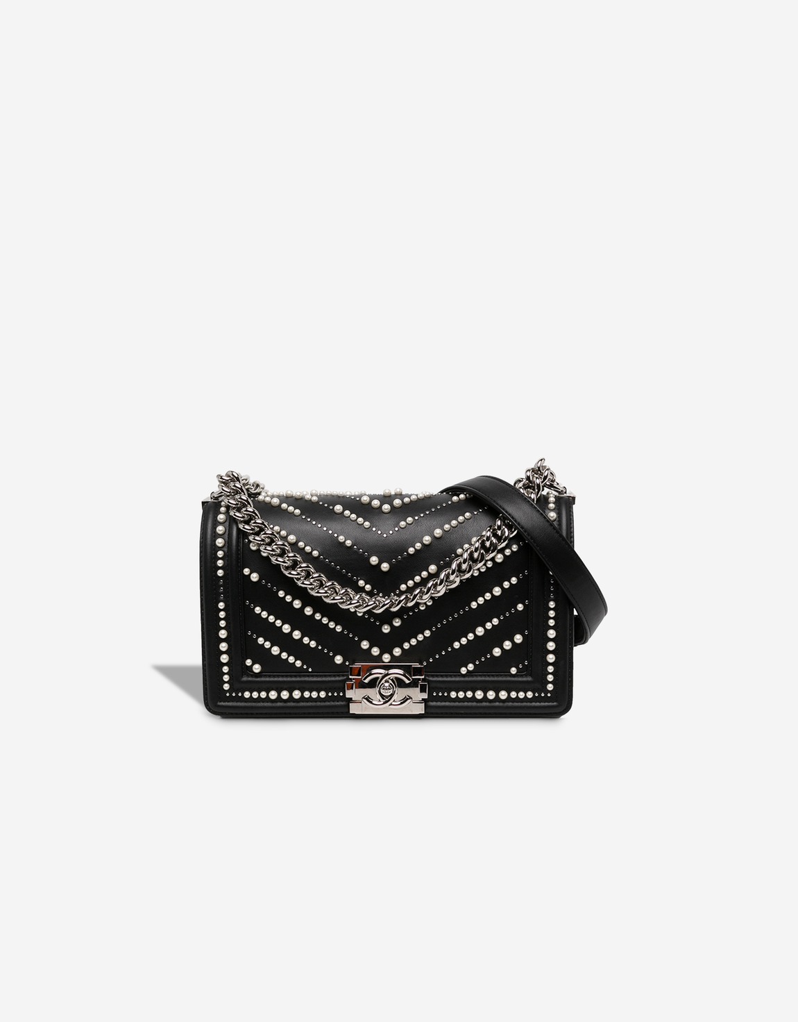 
		Boy Old Medium Chevron Calf / Pearls Black    
