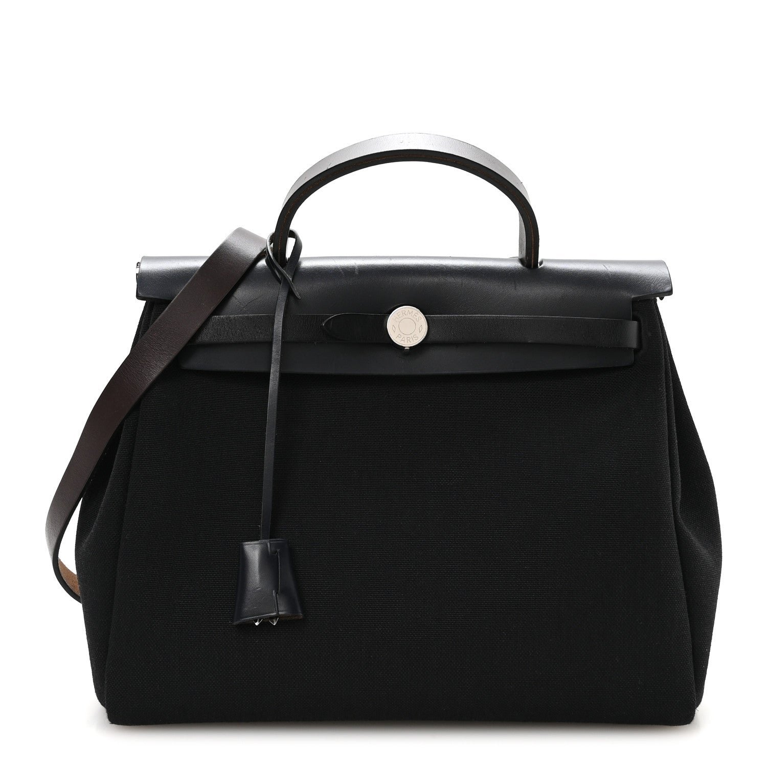 Hermes Military Toile Vache Hunter Herbag Zip Retourne 31 PM Black Bleu Indigo Ebene