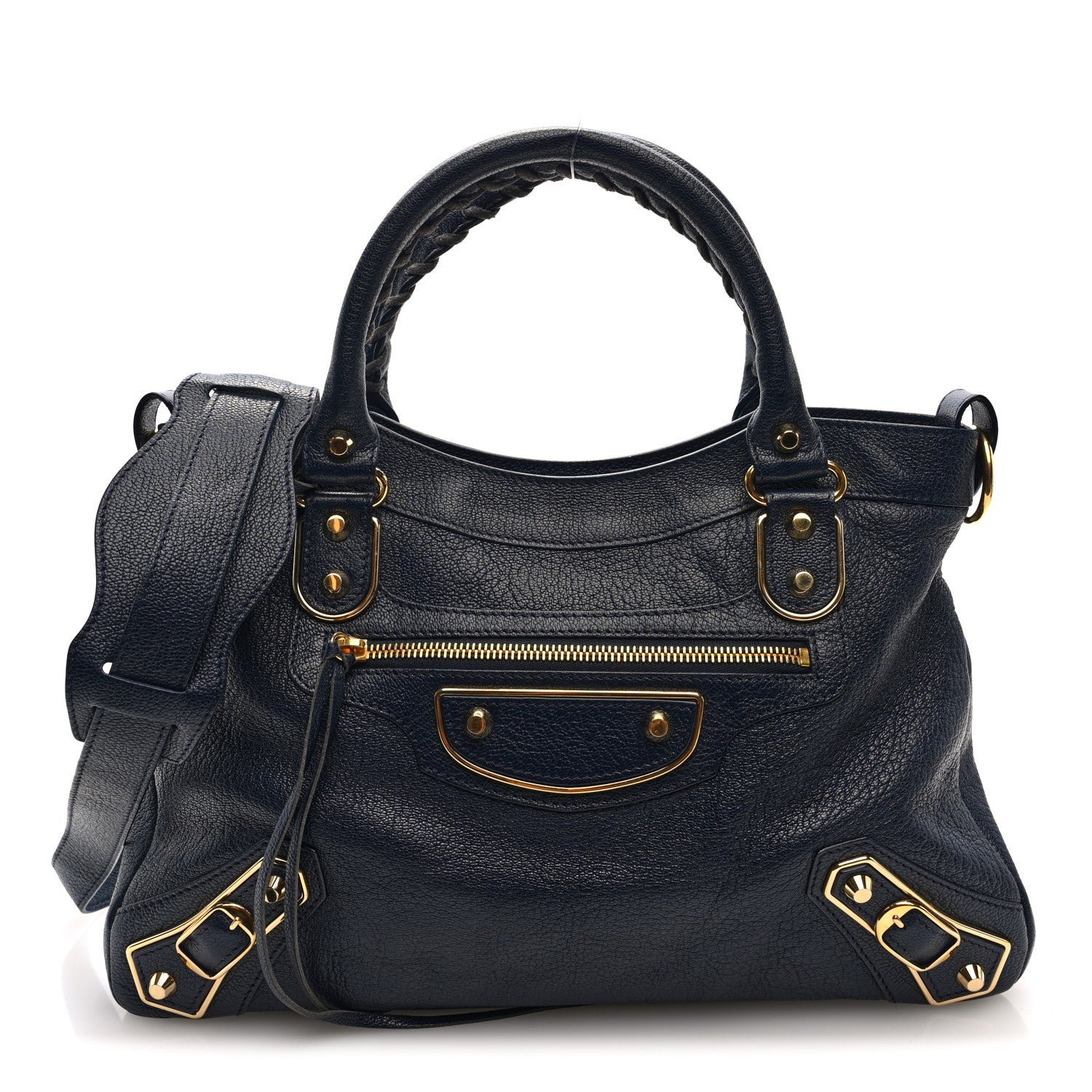 Balenciaga Chevre Gold Metallic Edge Hardware Town Bleu Nuit Dark Sea
