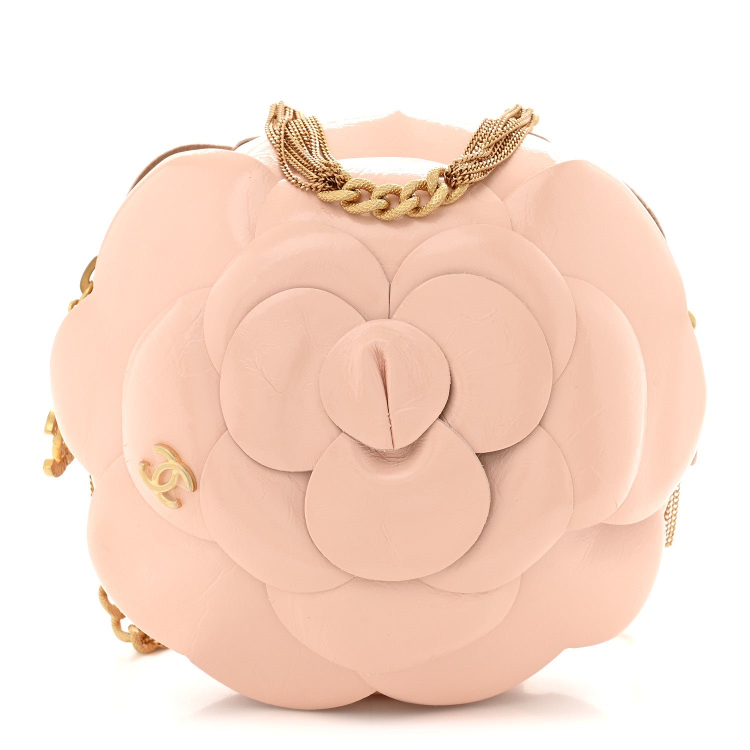 Chanel Patent Lambskin Camellia Bouquet Clutch With Chain Light Pink