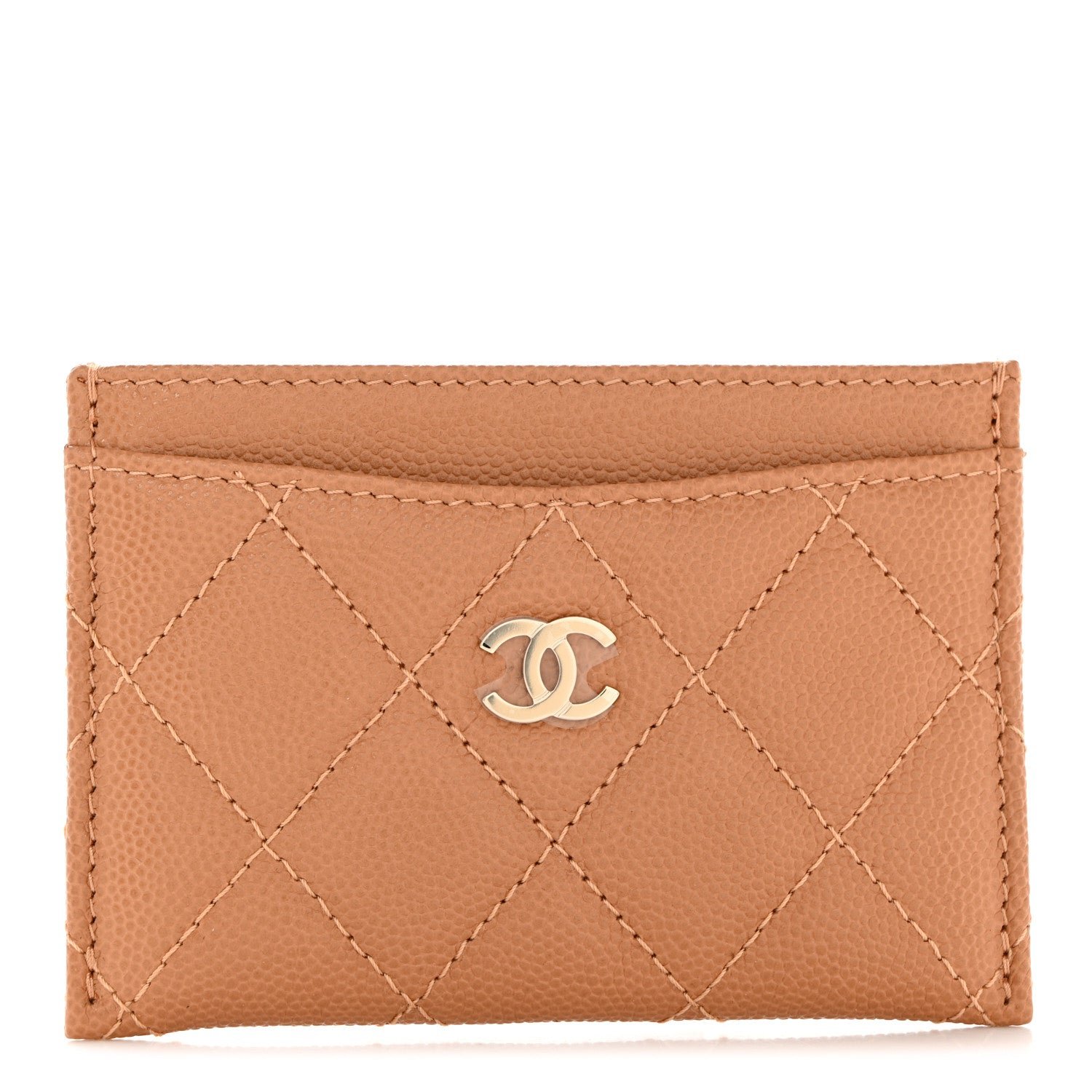 Chanel Caviar Quilted Card Holder Dark Beige