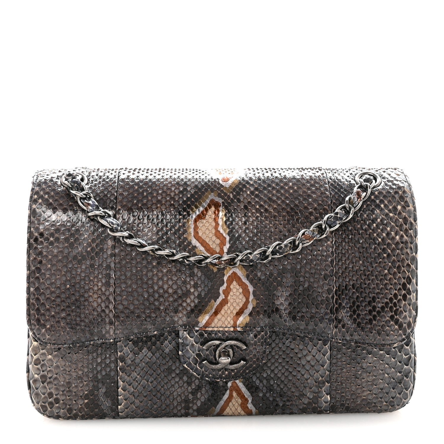 Chanel Metallic Snakeskin Jumbo Double Flap Blue