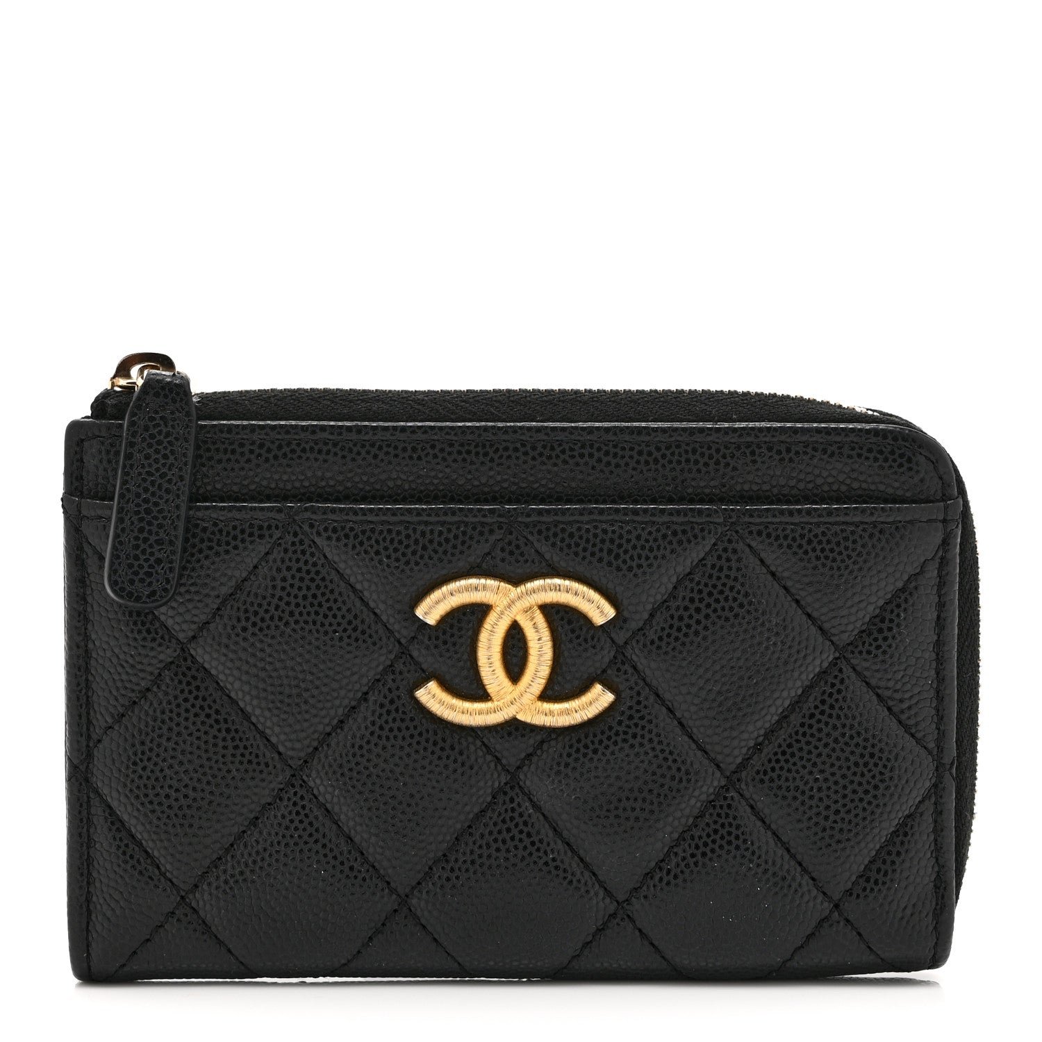Chanel Caviar Quilted CC Zip Around Card Holder Black