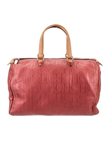 Carolina Herrera Embossed Leather Top Handle Bag