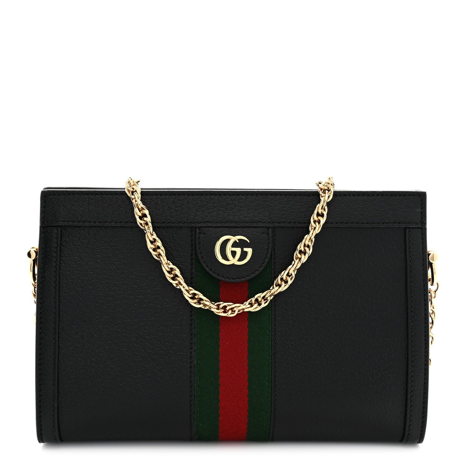 Gucci Calfskin GG Web Small Ophidia Chain Shoulder Bag Black