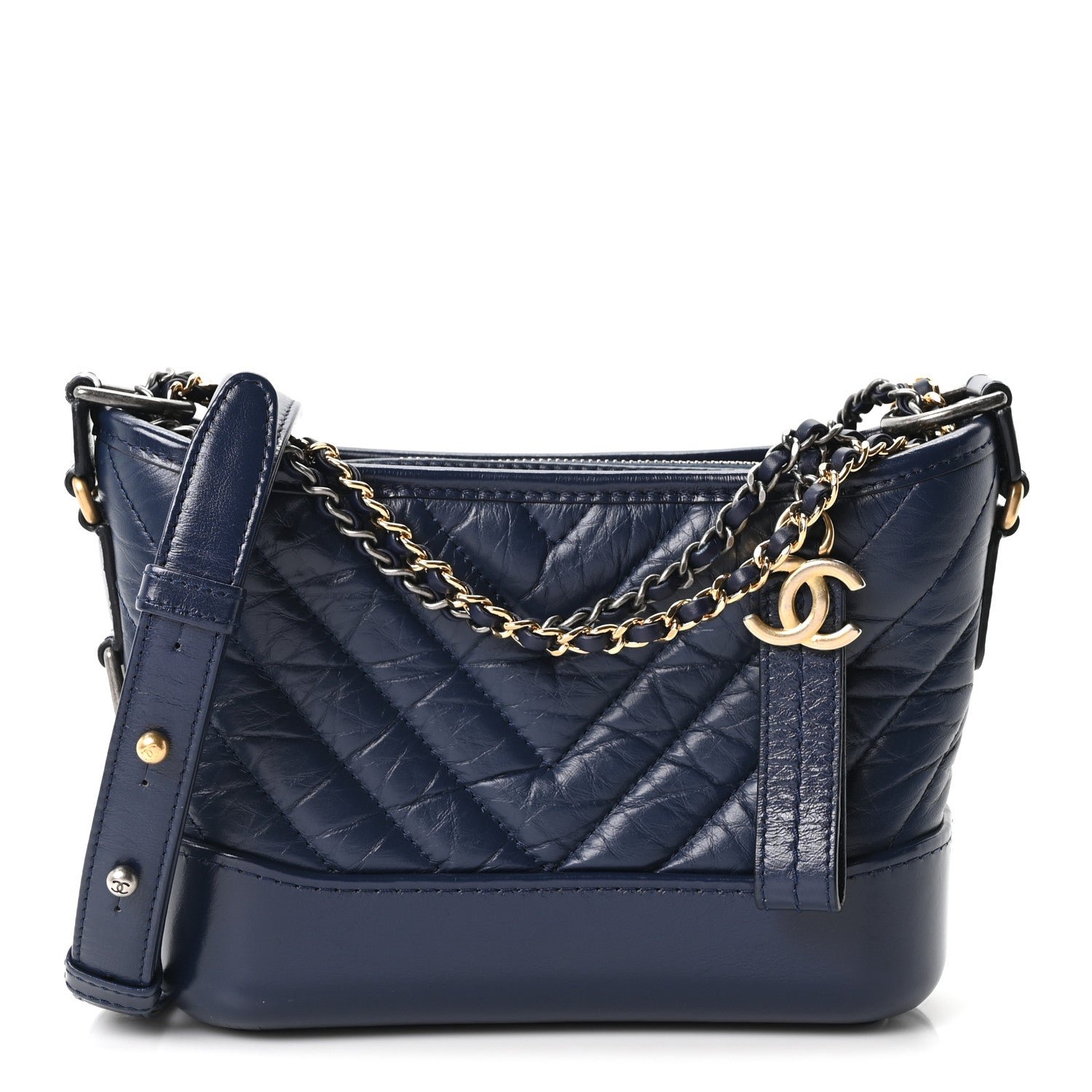 Chanel Aged Calfskin Chevron Quilted Small Gabrielle Hobo Blue