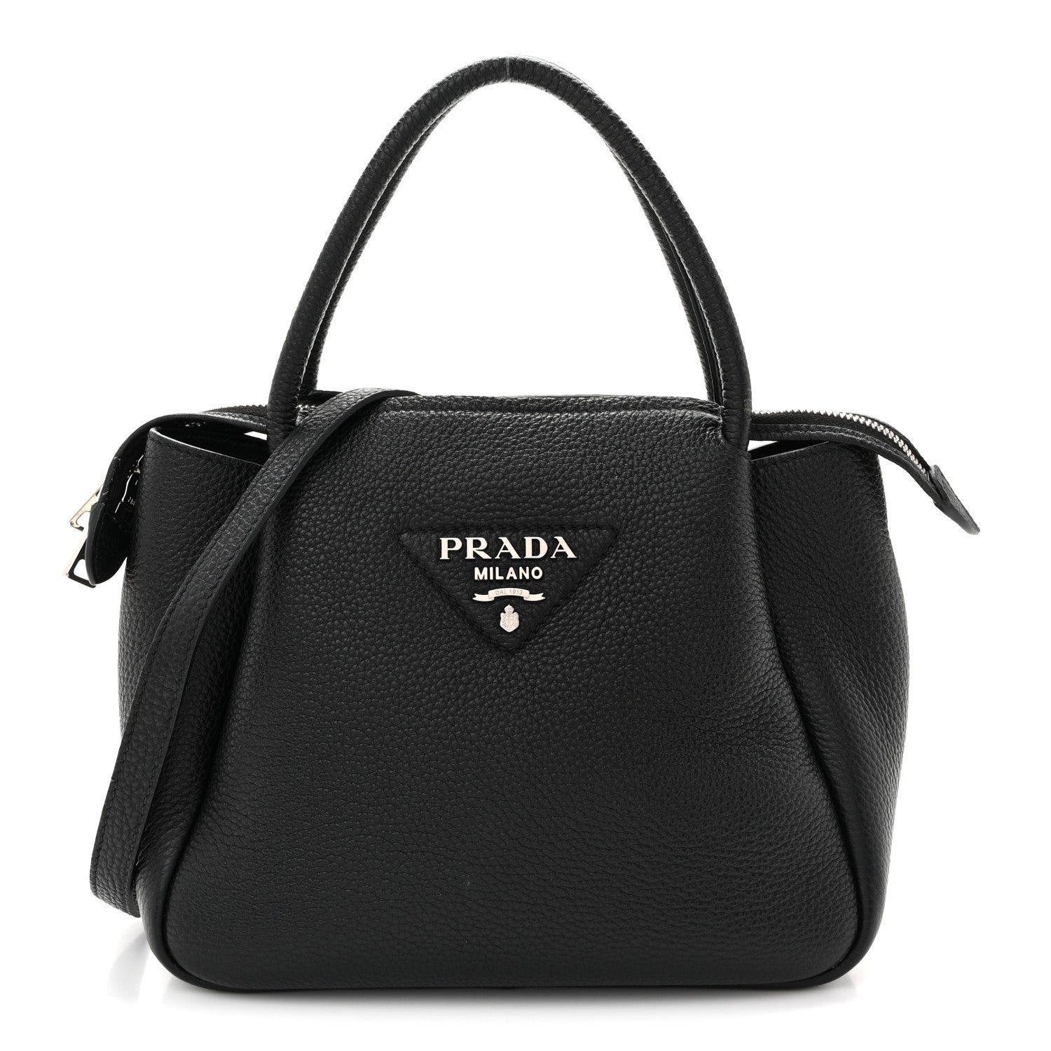 Prada Vitello Daino Soft Mini Zippered Top Handle Bag Black