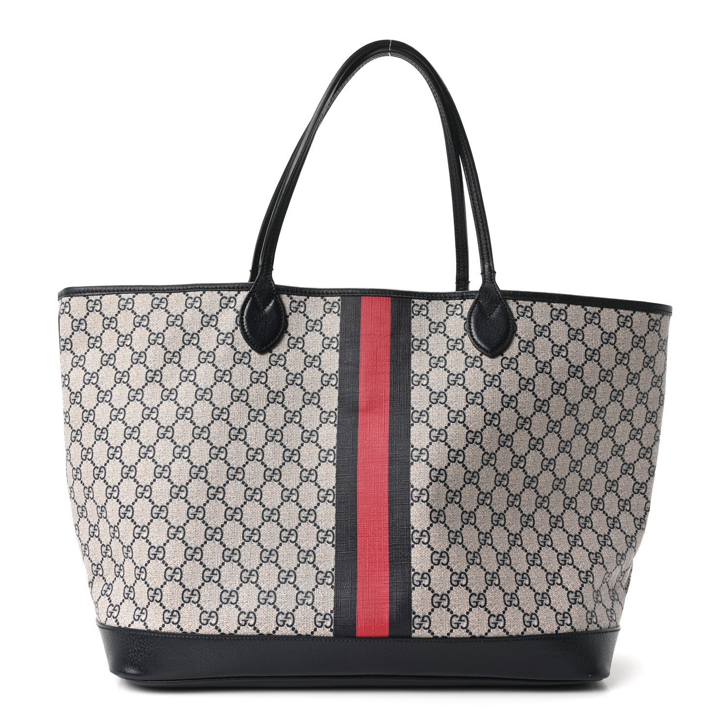 Gucci GG Supreme Monogram Textured Dollar Calfskin Web Large Ophidia Tote Beige Blue