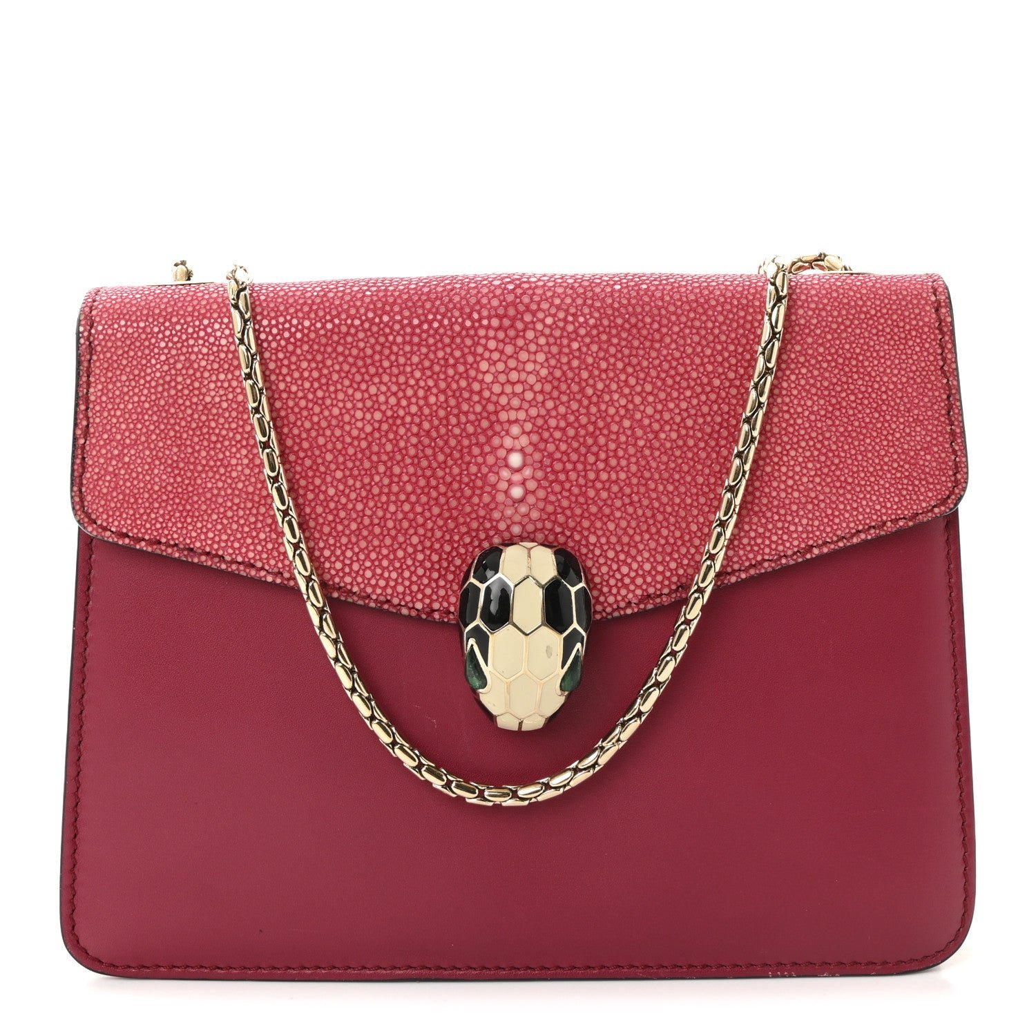Bvlgari Bulgari Calfskin Galuchat Serpenti Forever Crossbody Bag Dark Pink