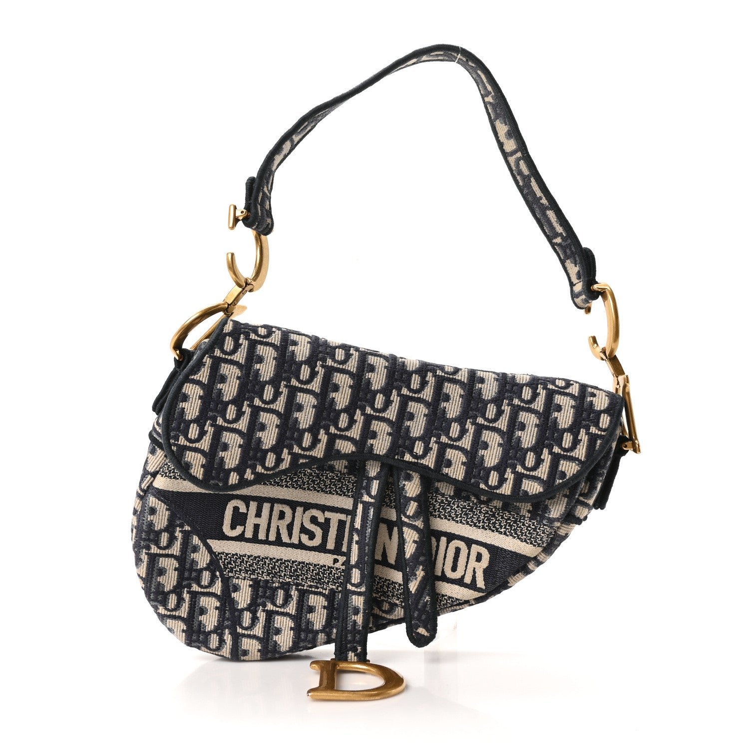 Christian Dior Oblique Embroidered Saddle Bag Blue