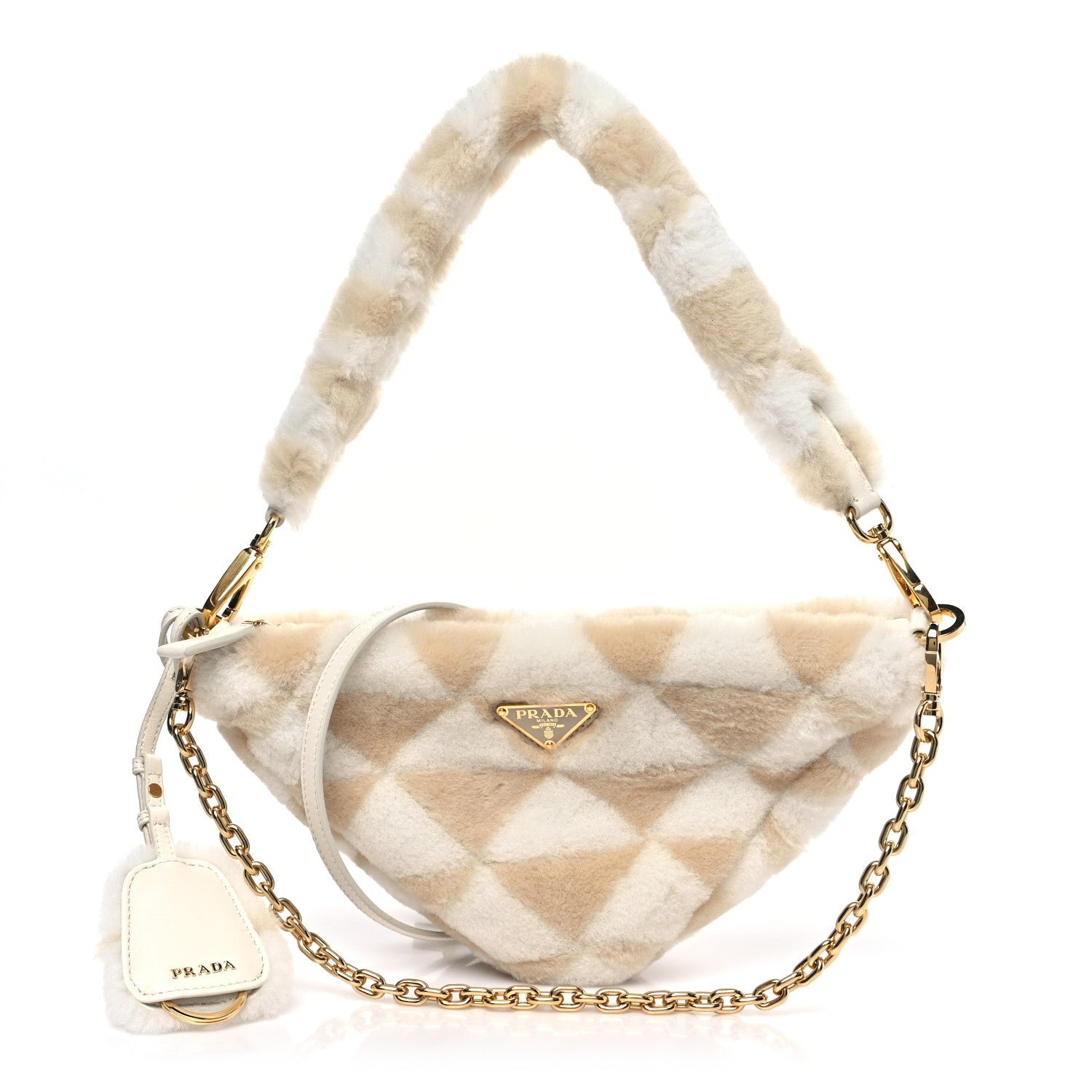 Prada Prada Shearling Symbole Mini Triangle Bag Ecru White