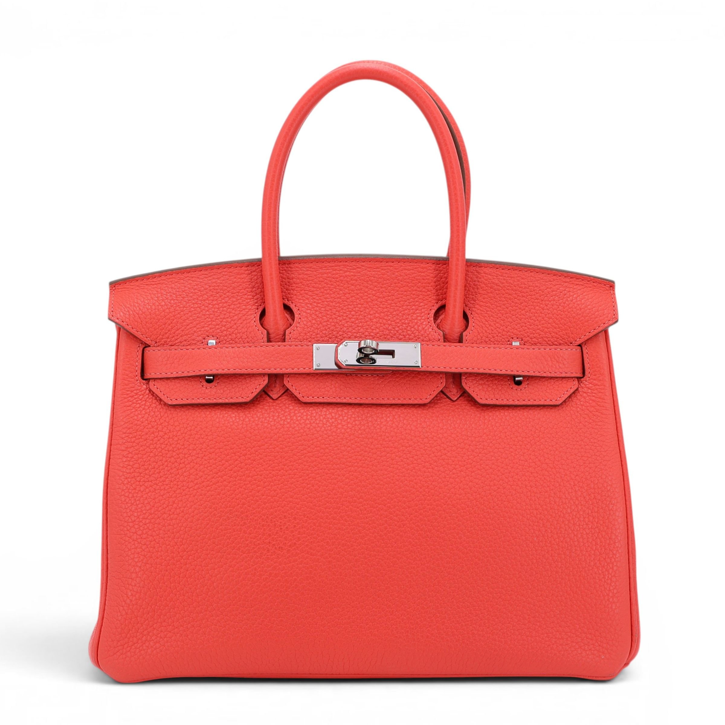 Very Good ( Rank A) HERMÈS Birkin 30 Rouge Pivoine (2R) Togo Palladium hardware Square R (2014)