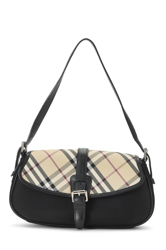 Black Nylon Buckle Flap Shoulder Bag