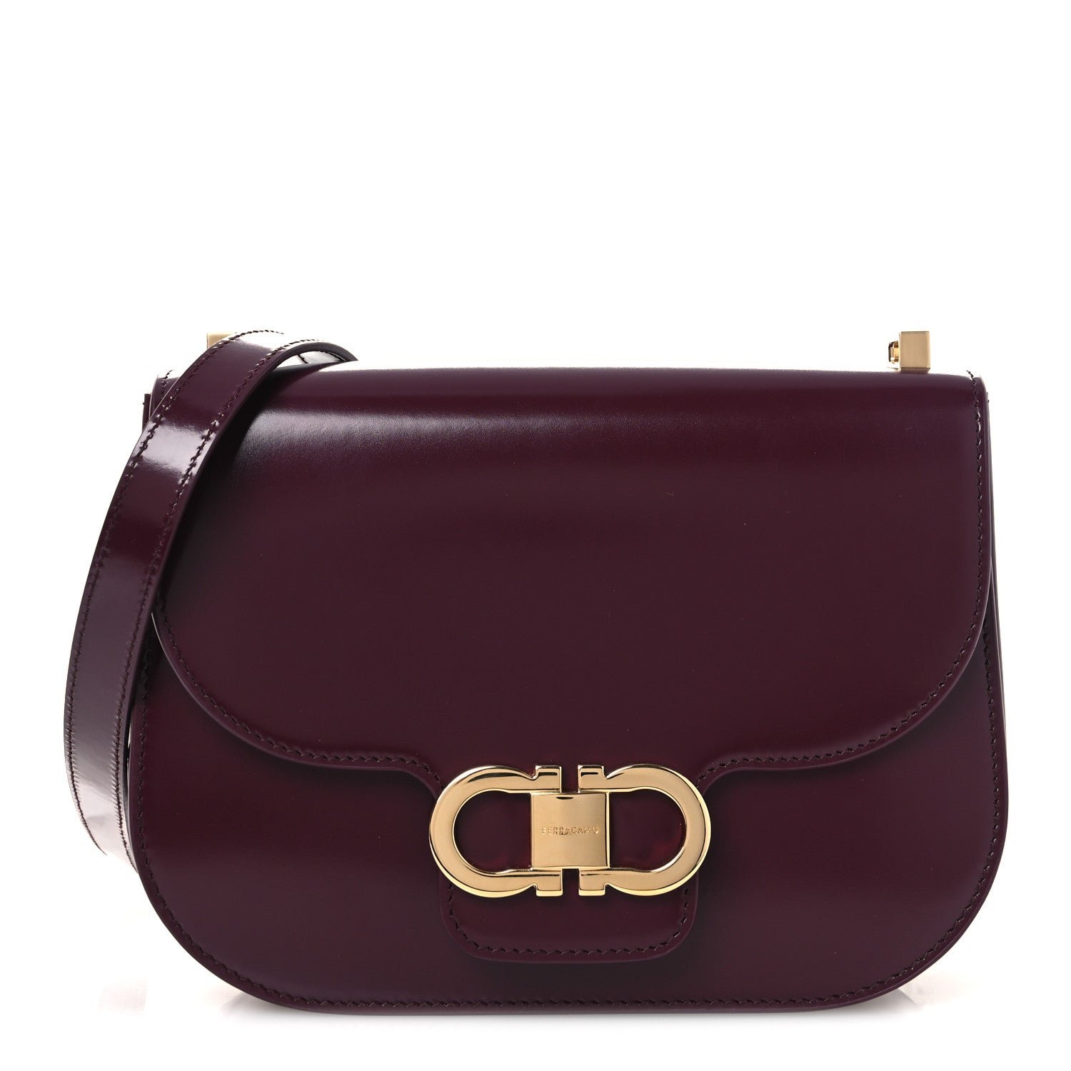 Salvatore Ferragamo Calfskin Double Gancini Crossbody Plum