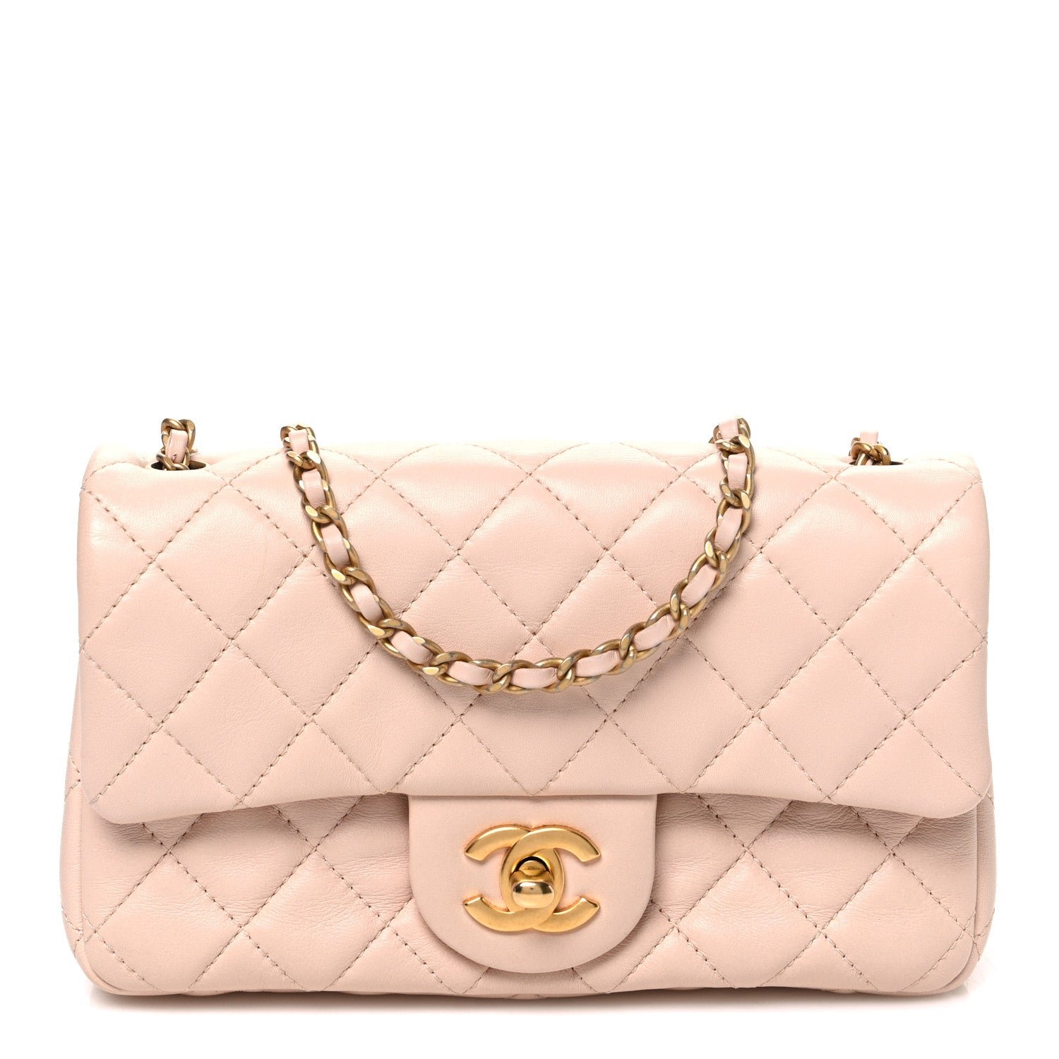 Chanel Lambskin Quilted Mini Rectangular Pearl Crush Flap Beige