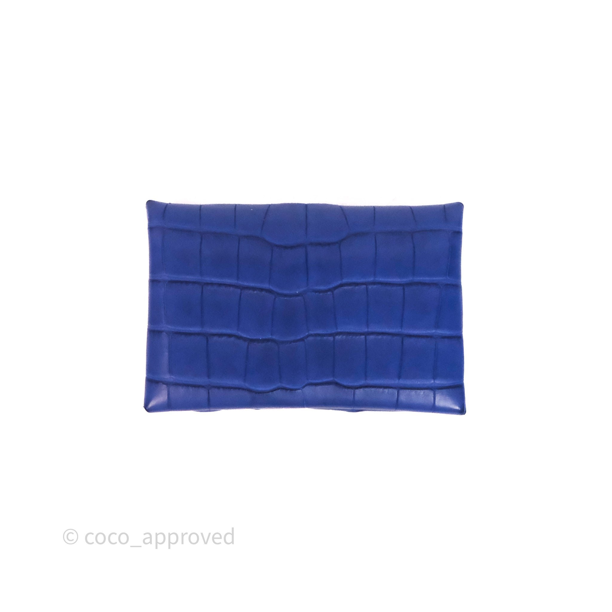 Hermès Calvi 7T Bleu Électrique Alligator Card Holder