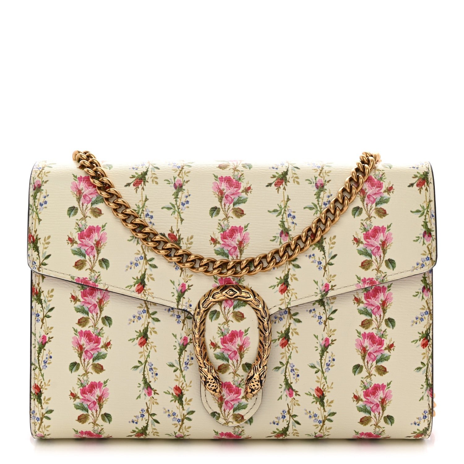 Gucci Calfskin Floral Print Mini Dionysus Chain Wallet Ivory Pink