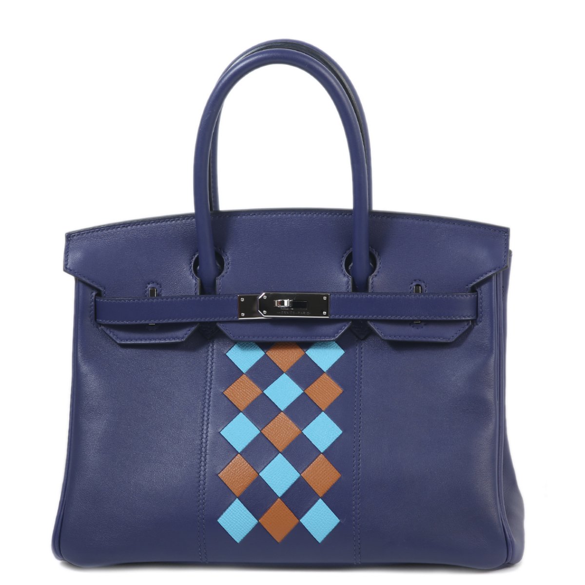 HERMÈS Limited Edition Birkin Tressage De Cuir 30 handbag in Blue Encre, Gold and Blue du Nord, Swift and Epsom leather with Palladium hardware