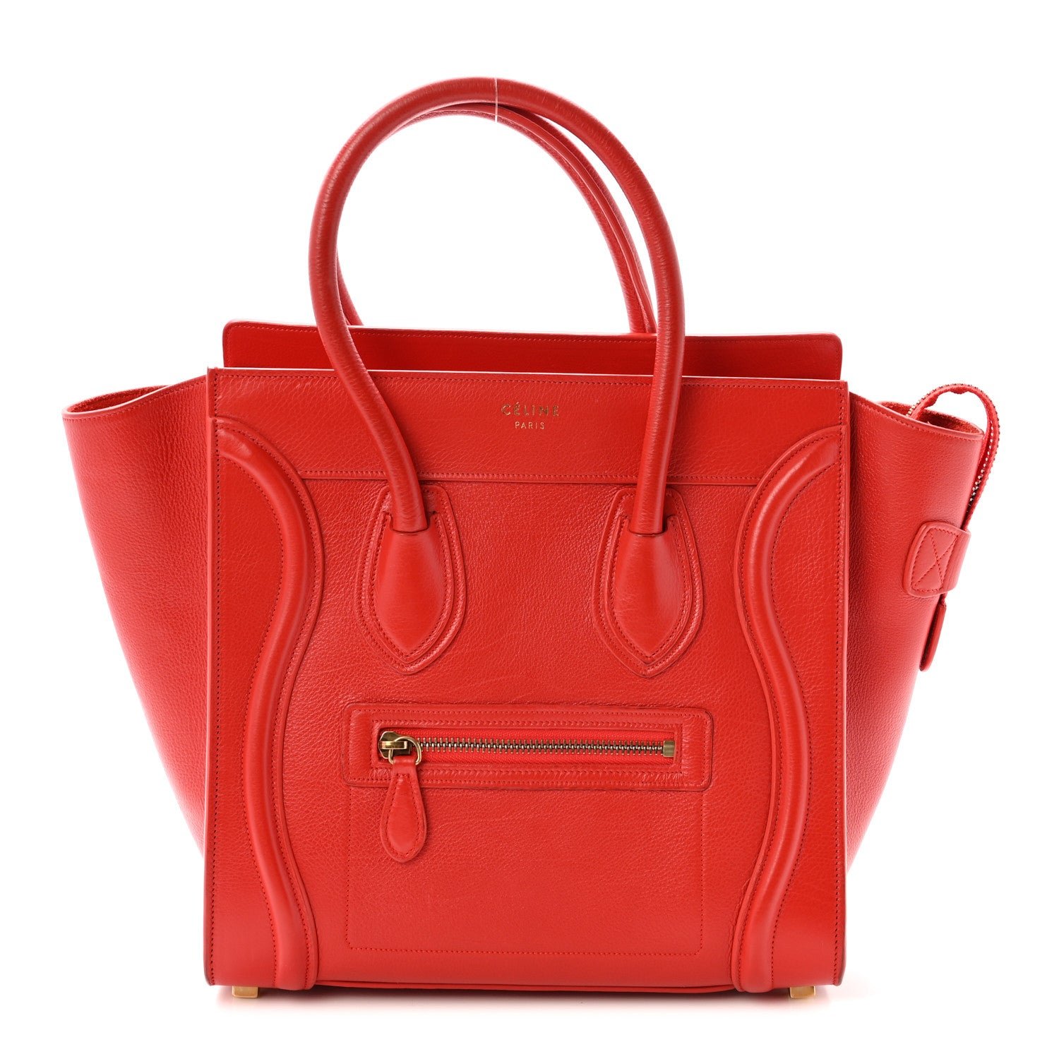 Celine Drummed Calfskin Micro Luggage Vermillion