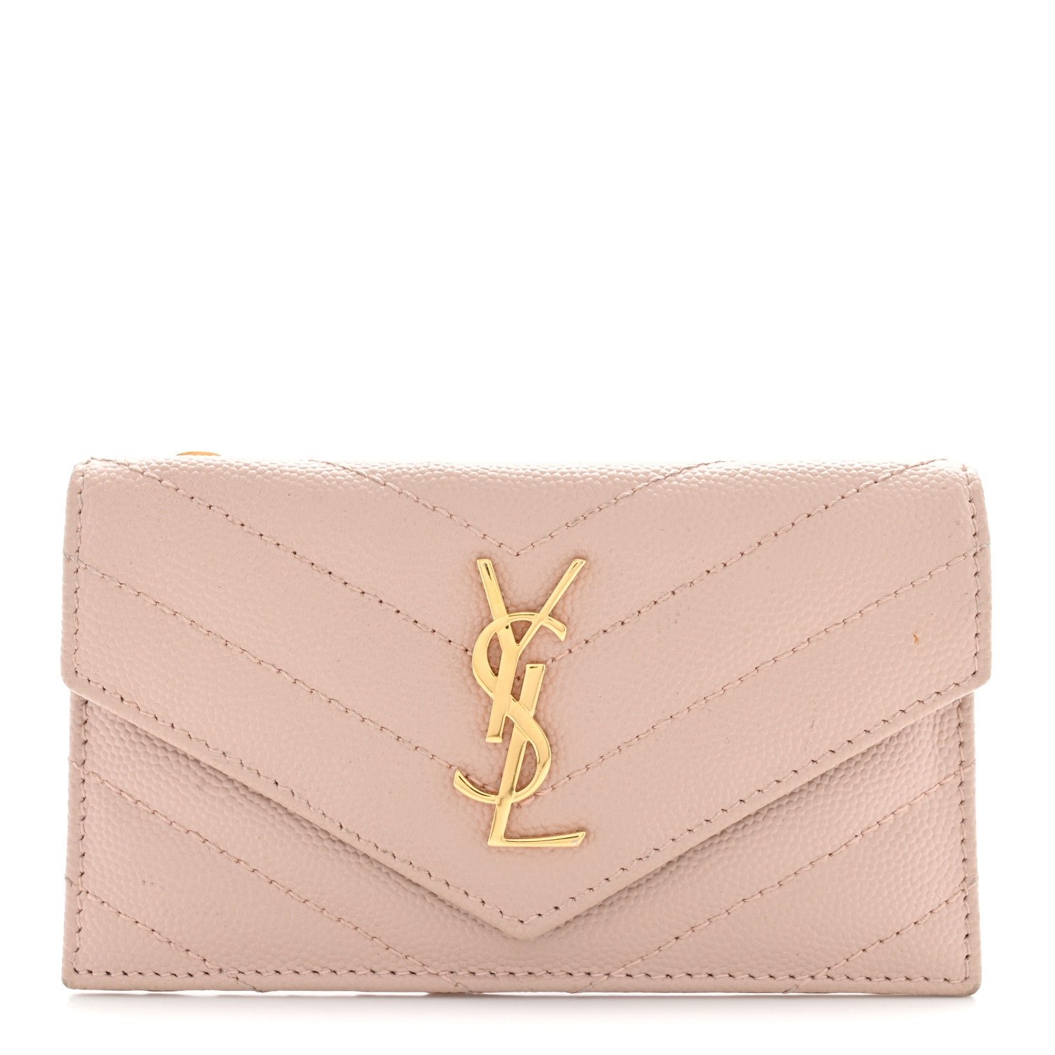 Saint Laurent Grain De Poudre Matelasse Chevron Monogram Compact Wallet Pale Pink