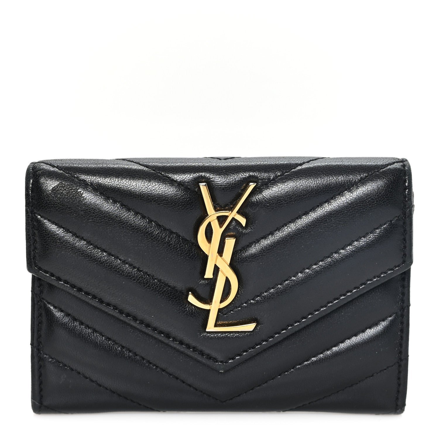 Saint Laurent Nappa Matelasse Chevron Small Monogram Envelope Wallet Black