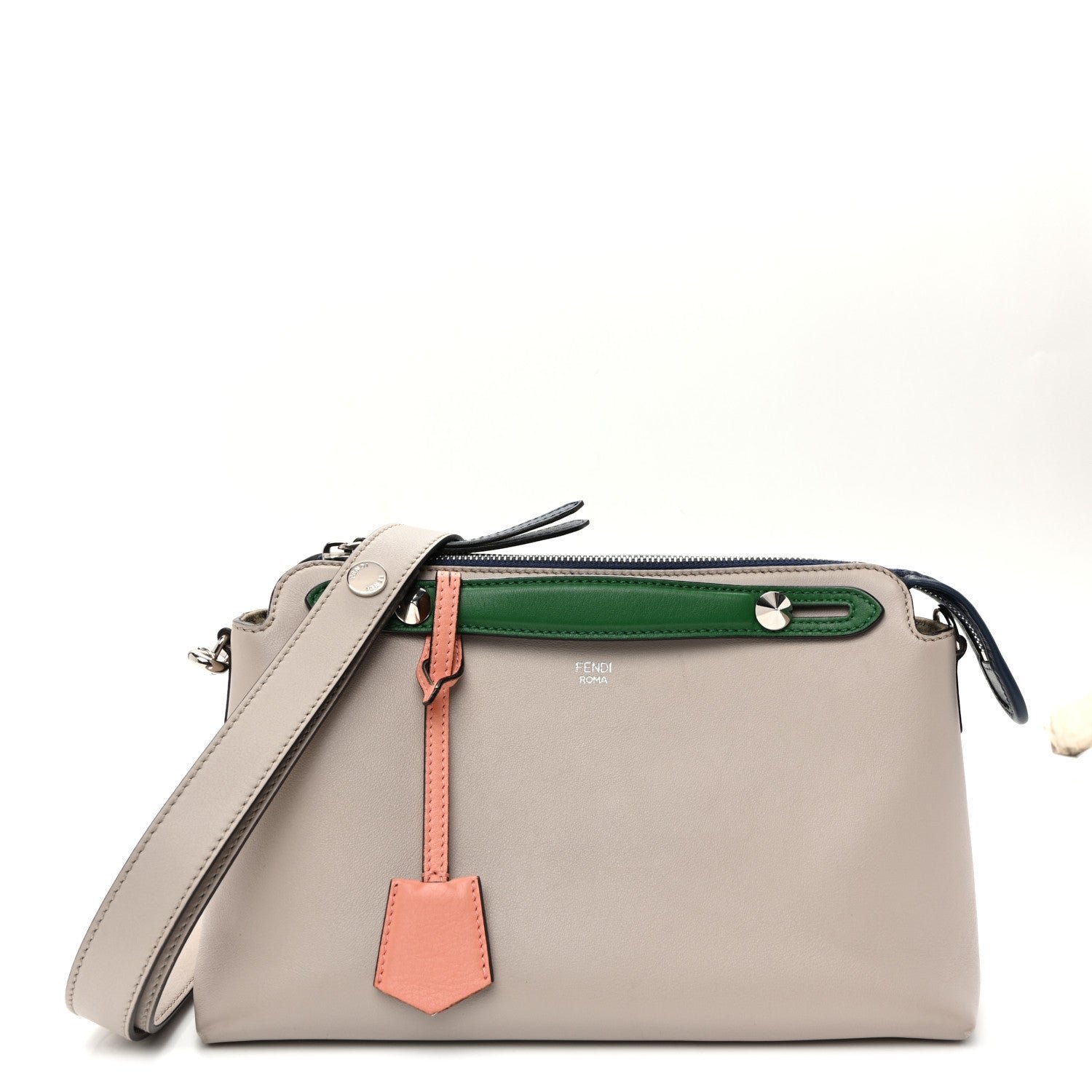 Fendi Vitello Dolce 4 Color Medium By The Way Boston Bag Grigio Polvere Emerald Multicolor