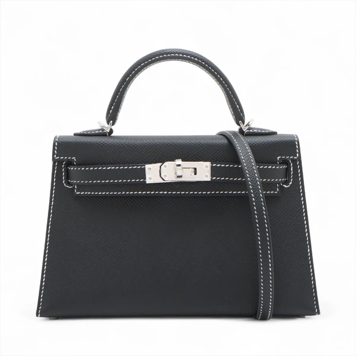 Hermès mini kelly 2 20 Serie Veau Epsom Black Silver Metal Fittings
