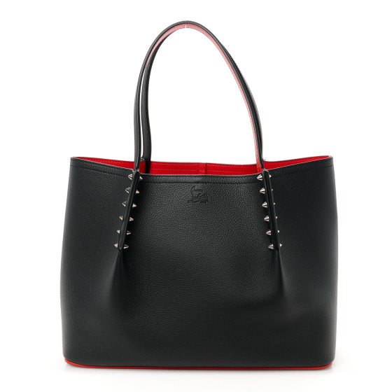 Christian Louboutin Calfskin Spiked Small Cabarock Shopper Tote Black