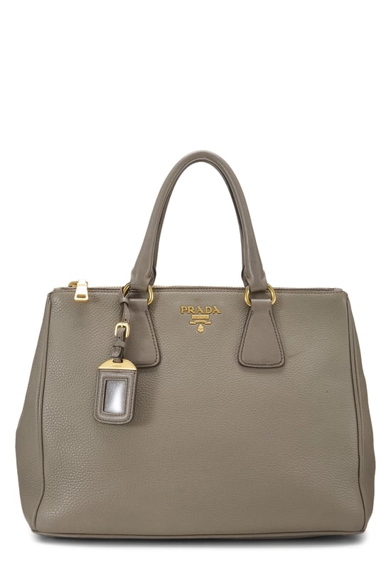 Grey Vitello Daino Double Zip Handbag Medium