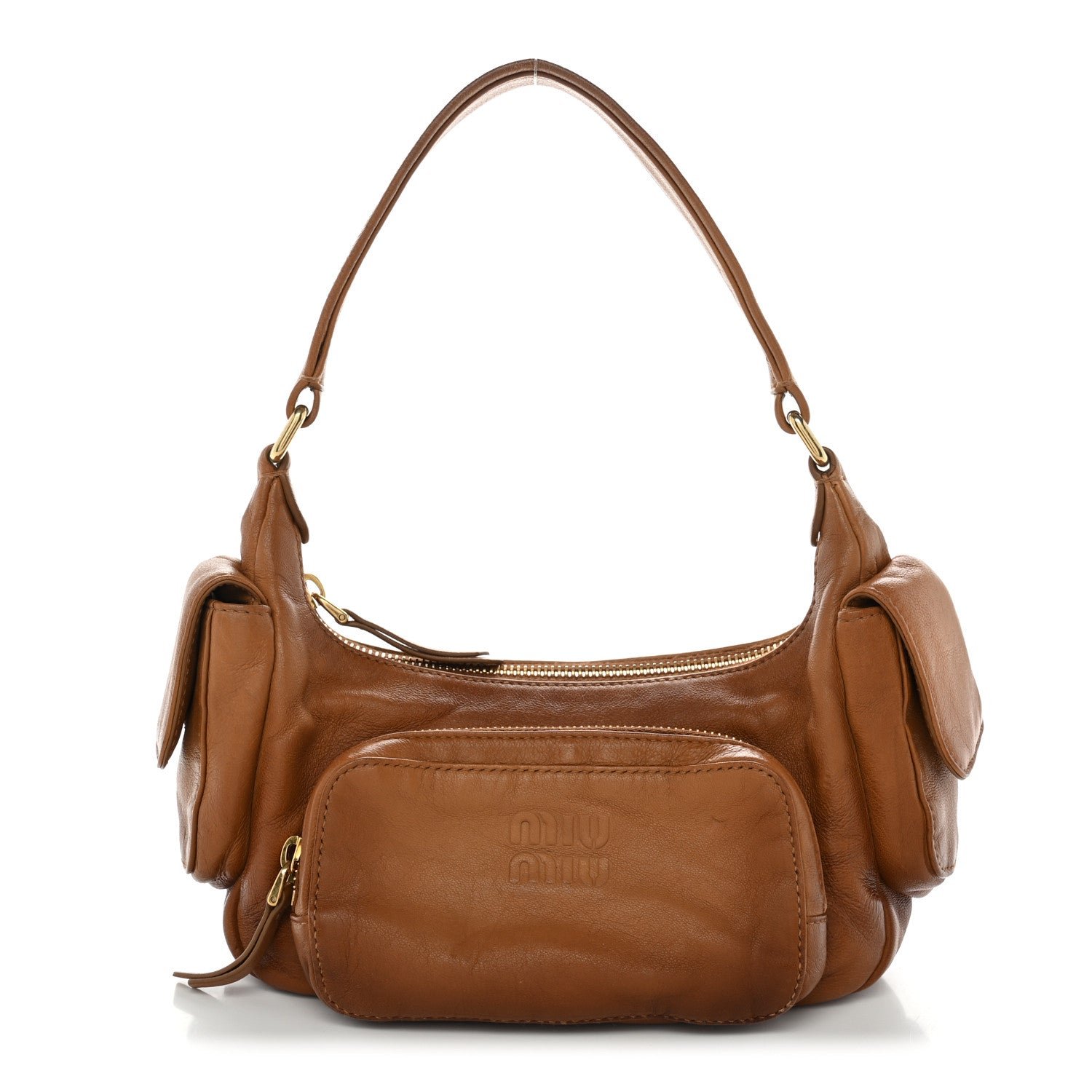 Miu Miu Miu Miu Nappa Multi Pocket Hobo Caramel