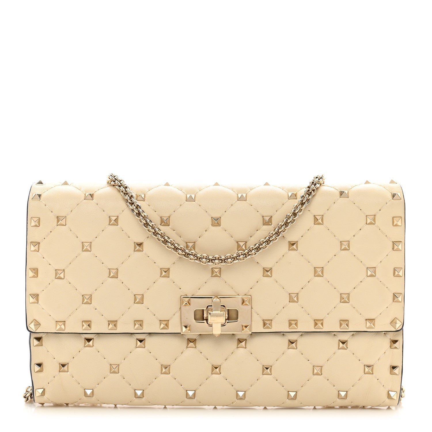 Valentino Garavani Lambskin Rockstud Spike Wallet on Chain Light Ivory