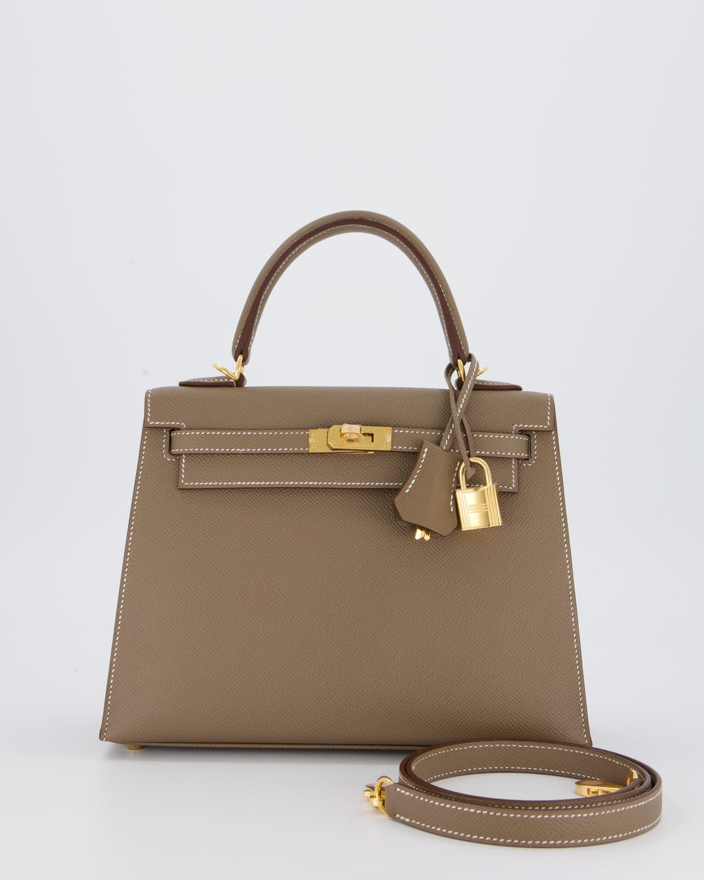 Hermes Hermès Kelly 25 Sellier in Etoupe Epsom Leather with Gold Hardware