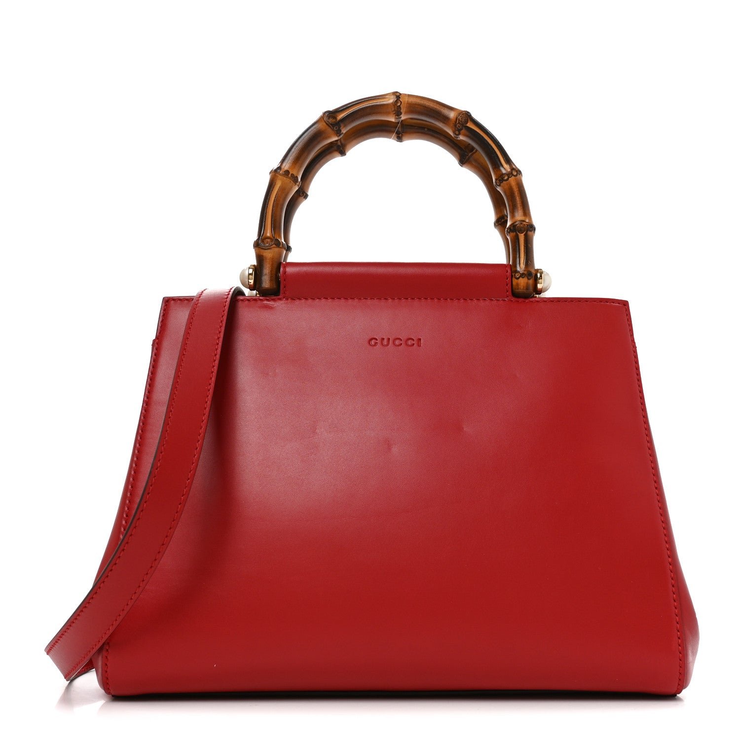 Gucci Nappa Bamboo Small Nymphaea Top Handle Bag Hibiscus Red