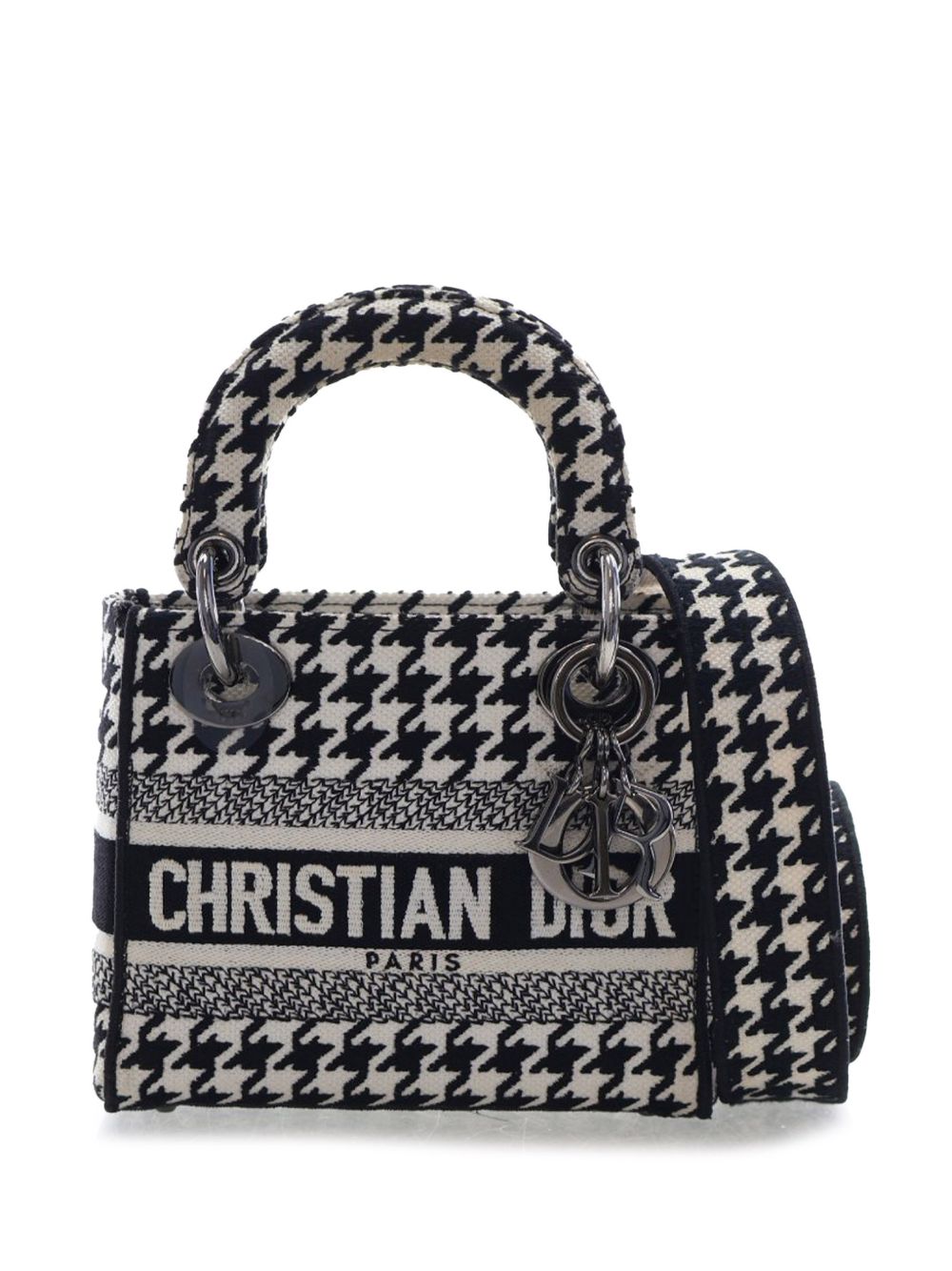 2022 Mini Embroidered Canvas Houndstooth Lady D Lite satchel