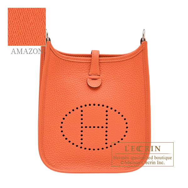 Hermes Evelyne Amazon bag TPM Tangerine Clemence leather Silver hardware Bandouliere 111cm
