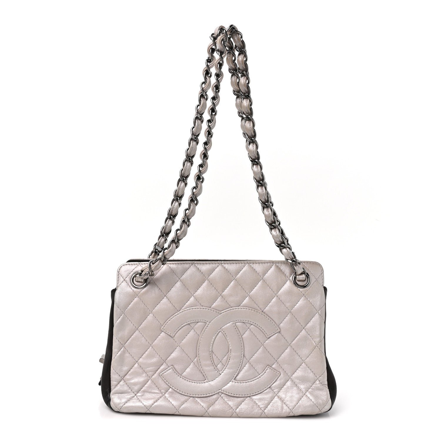 Chanel Metallic Calfskin Quilted CC Small Tote Silver
