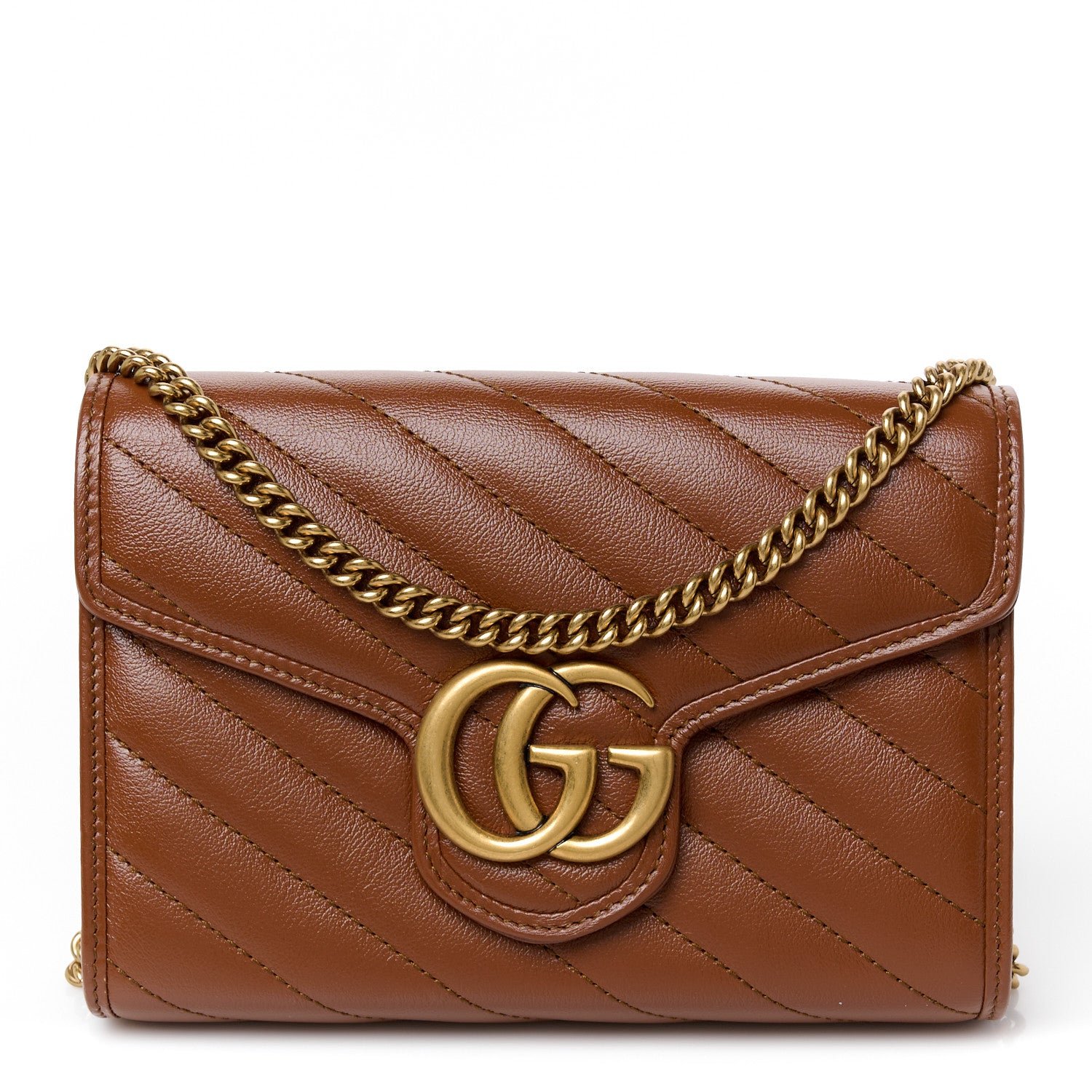 Gucci Azalea Calfskin Matelasse Diagonal GG Marmont Chain Wallet Cuir