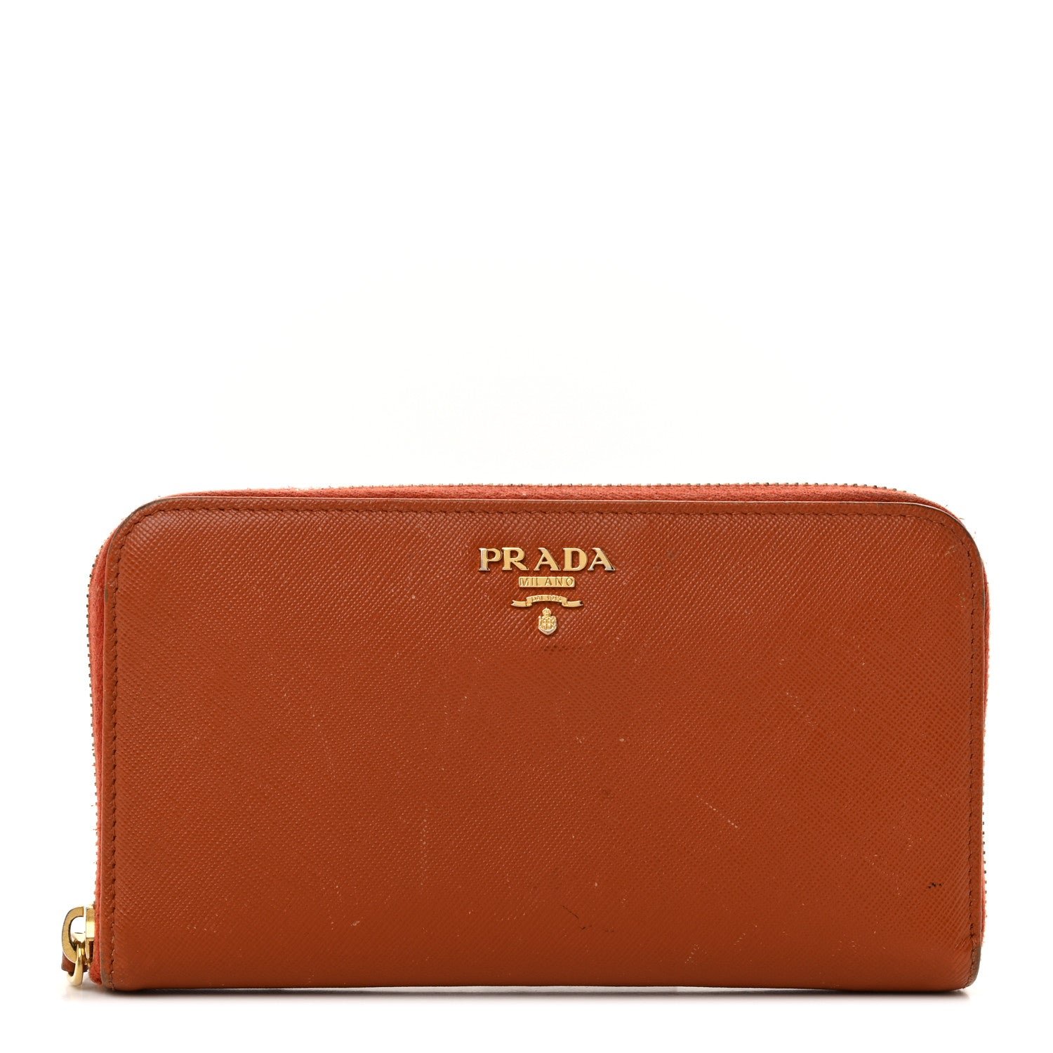 Prada Saffiano Metal Zip Around Wallet Rame