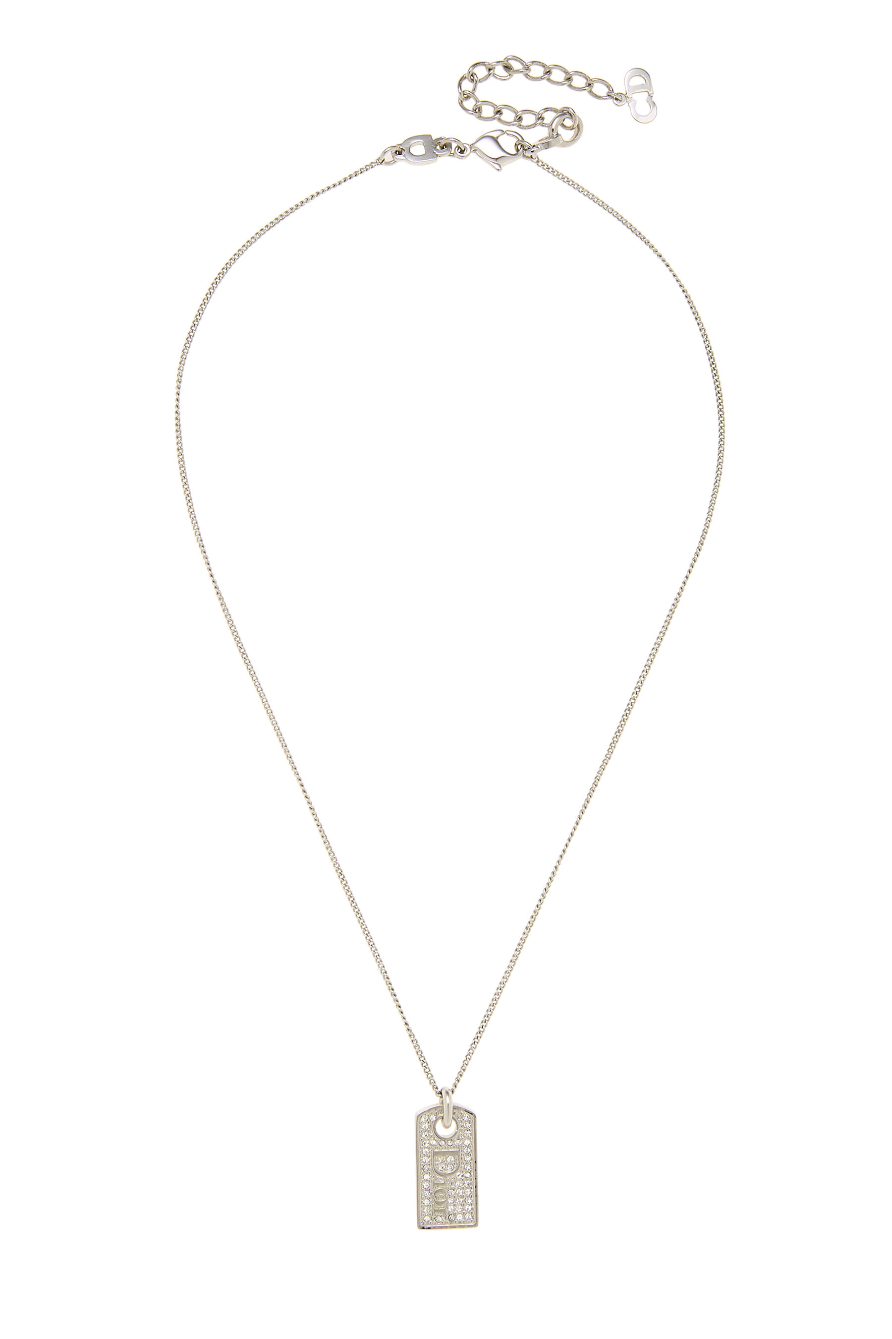 Dior Silver Crystal Logo Dog Tag Necklace