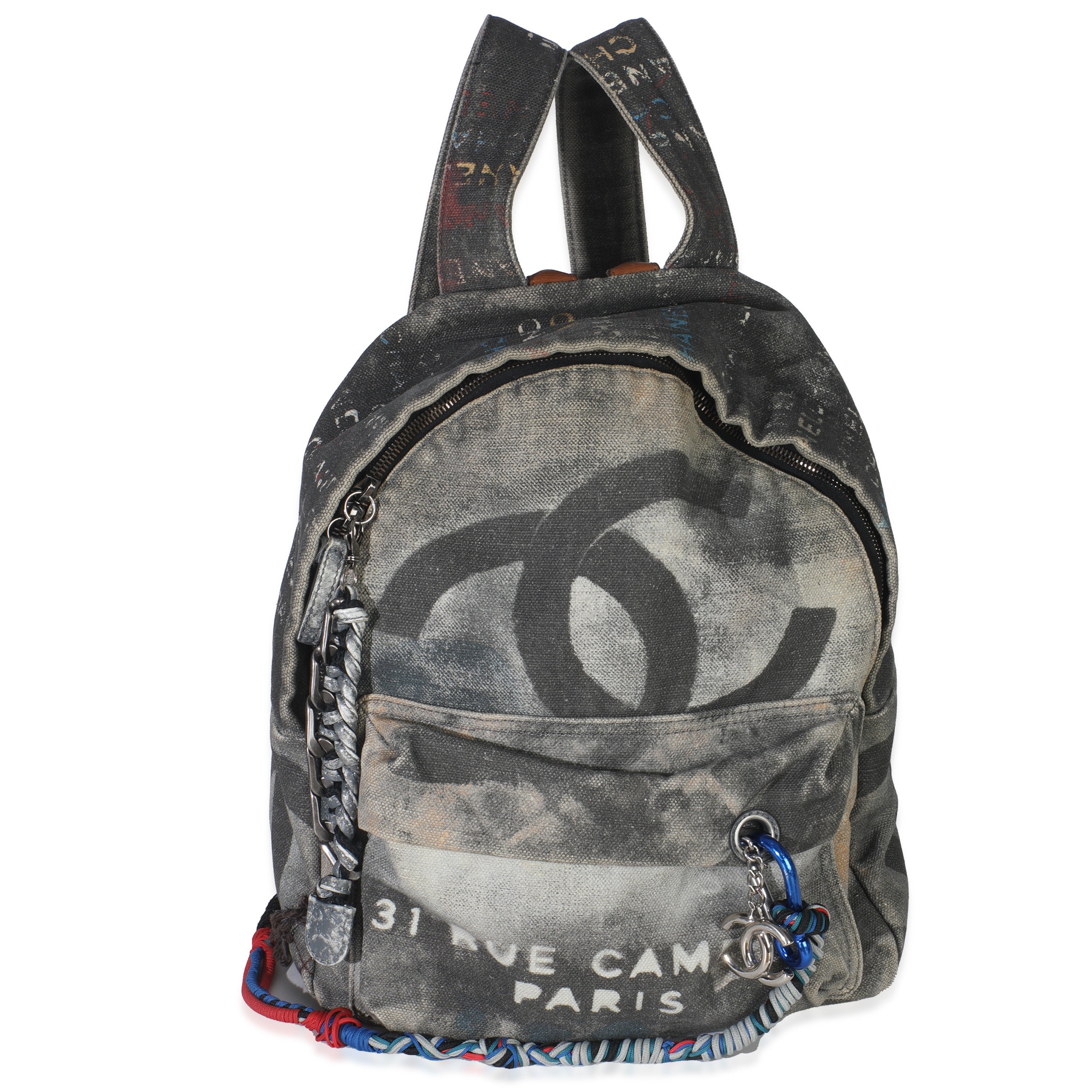 Chanel Grey Graffiti Printed Canvas Medium Backpack