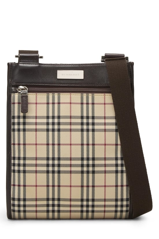 Brown Nylon Check Crossbody Bag